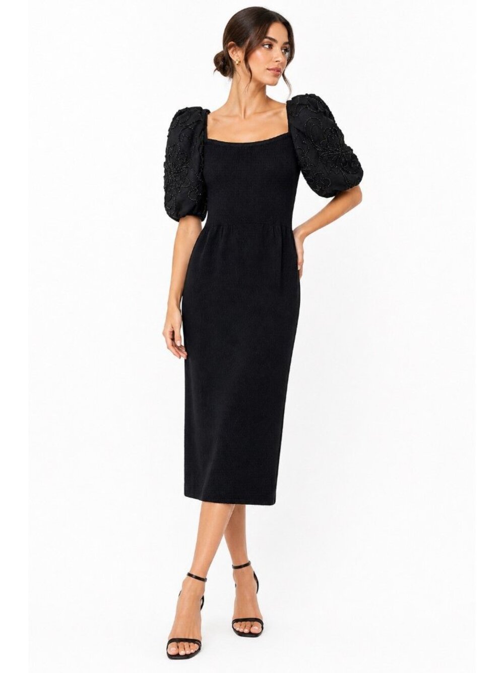 vintage 80s ST JOHN NEIMAN MARCUS black knit dress XS formal statement sleeve